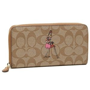 Coach Limited‑Edition Anniversary Canvas Print Wallet Accordion Zip Khaki Beige